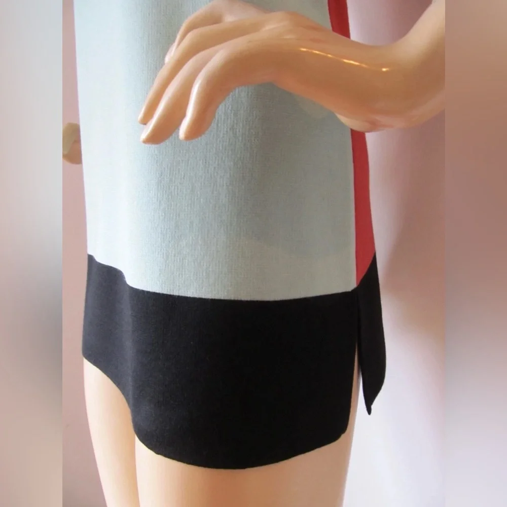 ST JOHN XL Mint Julep Cinnabar Black Caviar Colorblock Sleeveless Wool Knit Tank - Picture 4 of 15